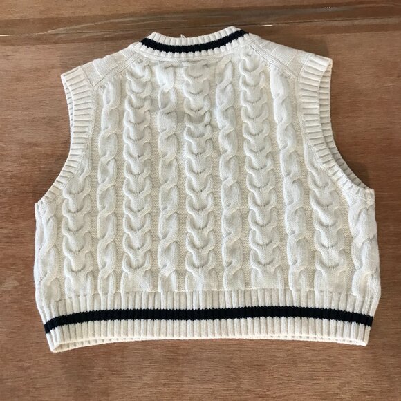 Sunday Best Winston Sweater Vest Women XS White Cable Knit Wool Nylon V Neck - Picture 2 of 11
